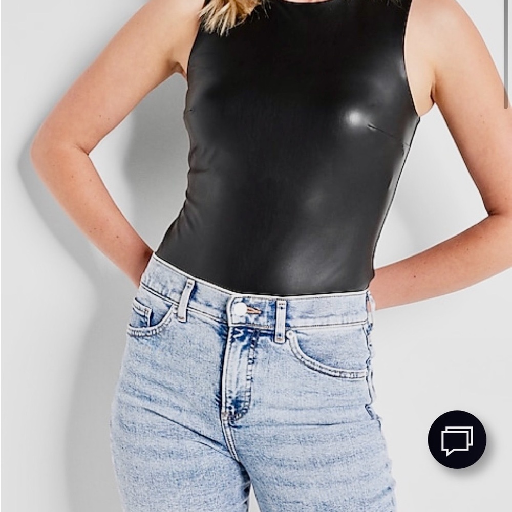 Express Body Contour Black Faux Leather High Neck Bodysuit NWOT